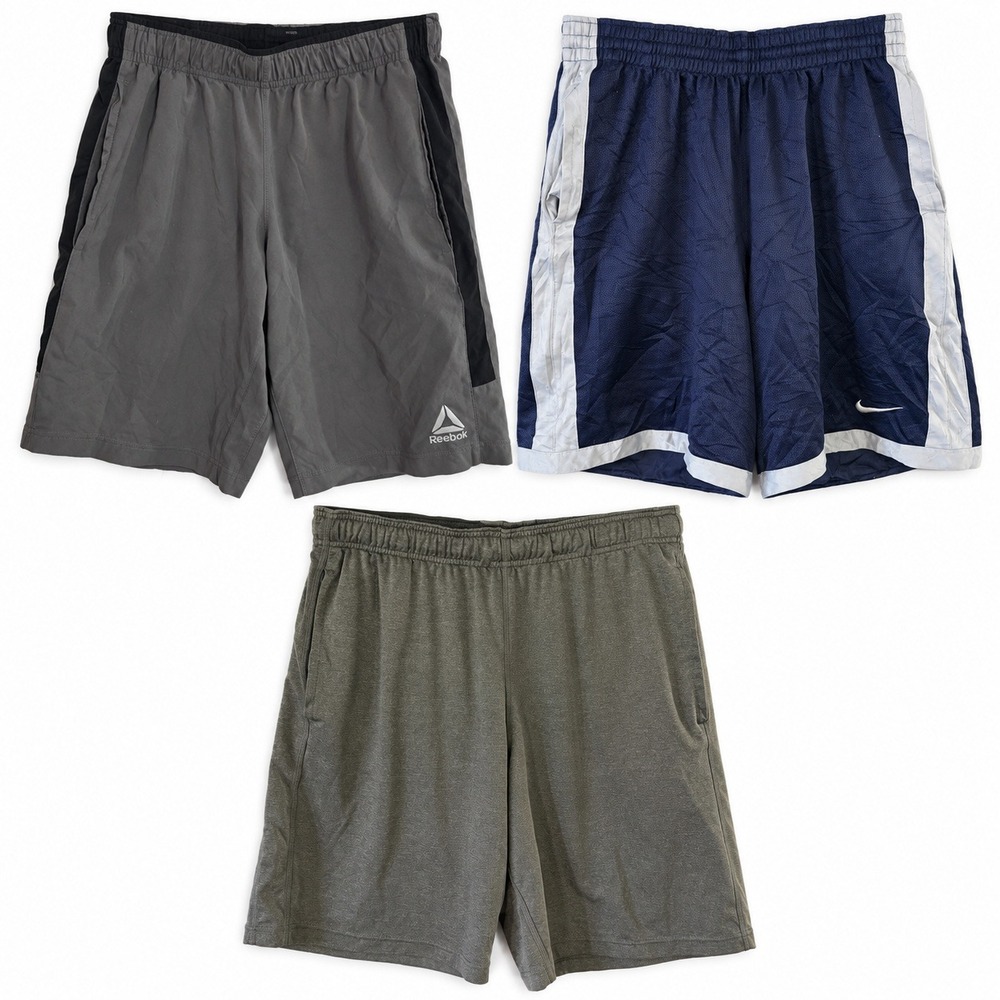 Lot of 3 Nike Reebok Athletic Shorts Mens M Gray Navy Training Gym Activewear